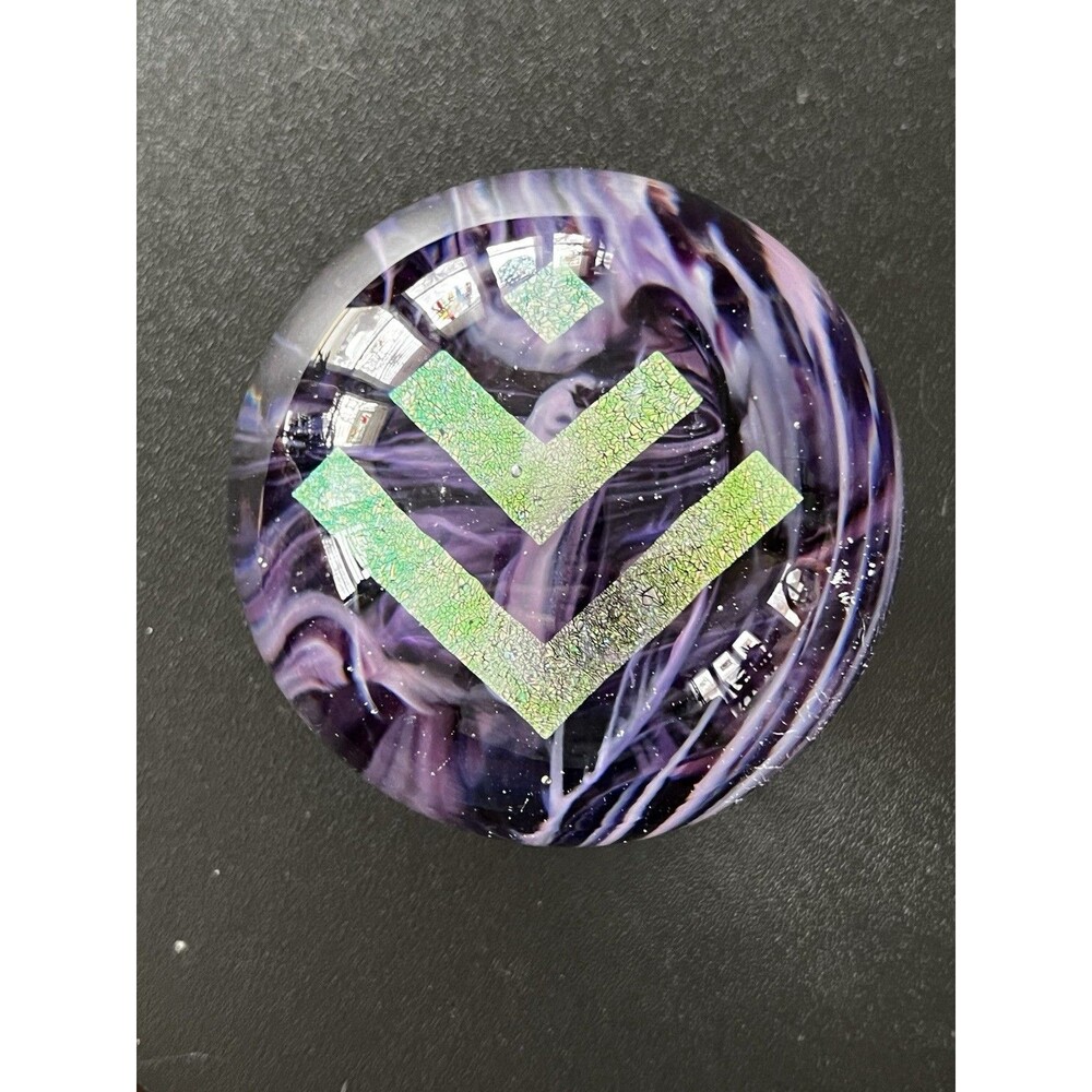 Signed Handblown Art Glass Paperweight Holographic Arrow Metallic Purple EV 2019